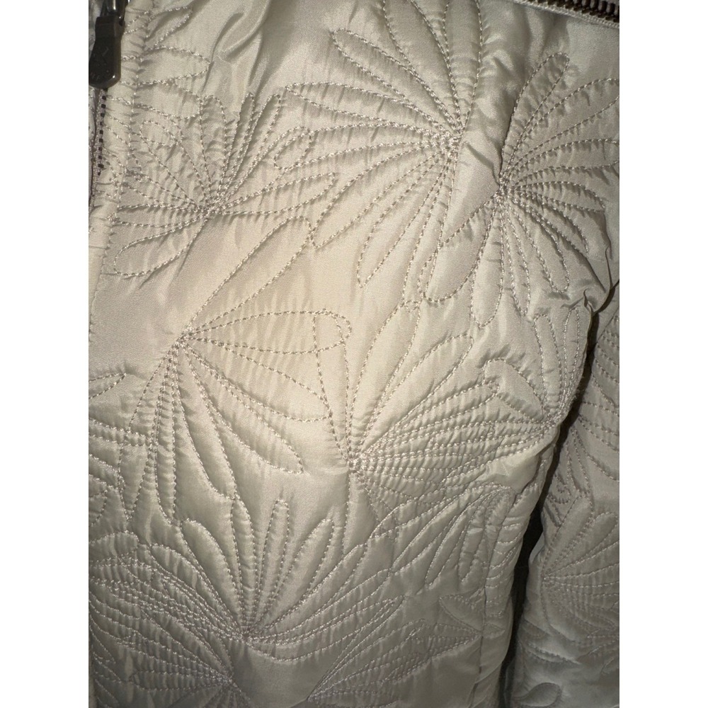Calvin Klein Jeans Quilted Bomber Jacket Women Large Beige Floral Zip Up Size L - Picture 6 of 8